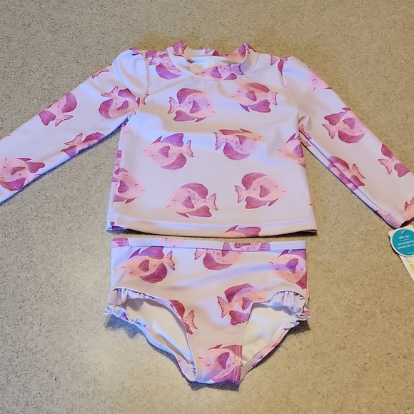 Carter's Pink Fish Print Kids Rashguard 2 Piece Set Size 18 Months - Picture 1 of 6